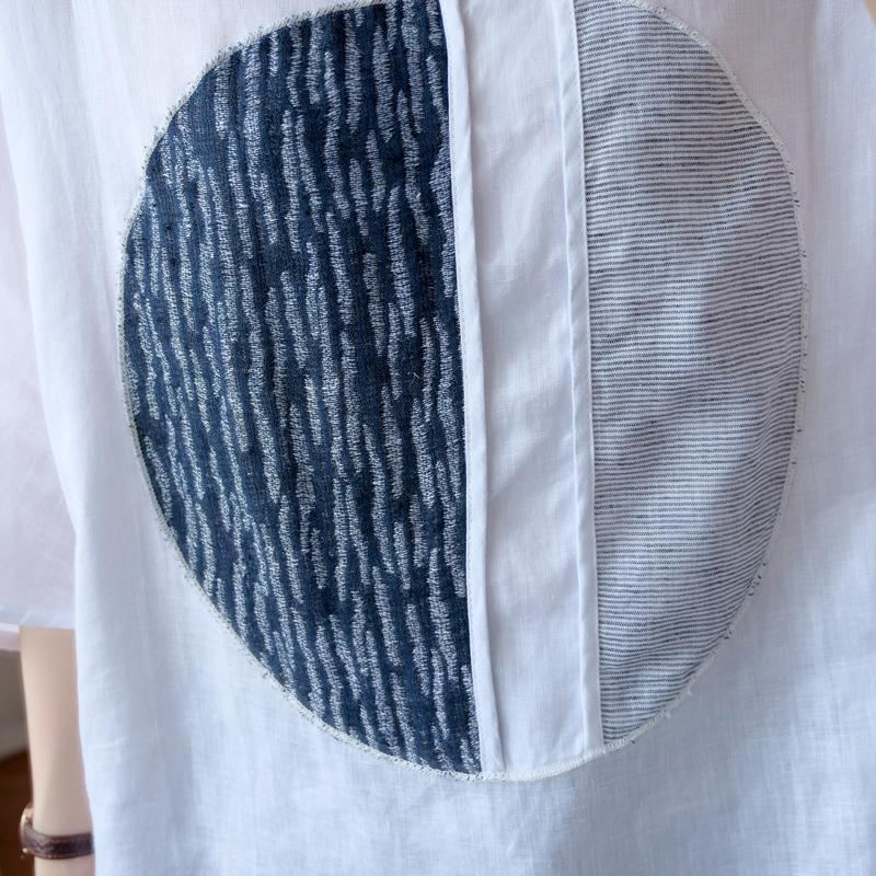 Lös Patchwork T-shirt I Bomullslinne För Kvinnor