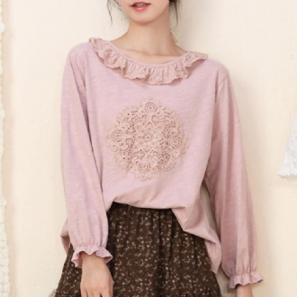 Loose Mori Girl Broderi T-shirt I Bomull