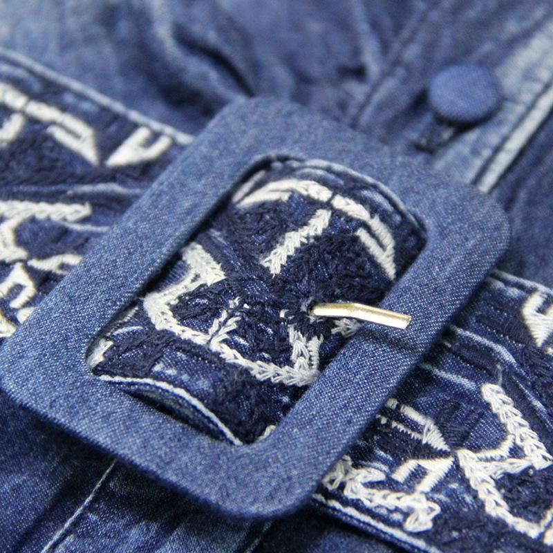 Ärmlös Denim Casual Retro Broderiklänning