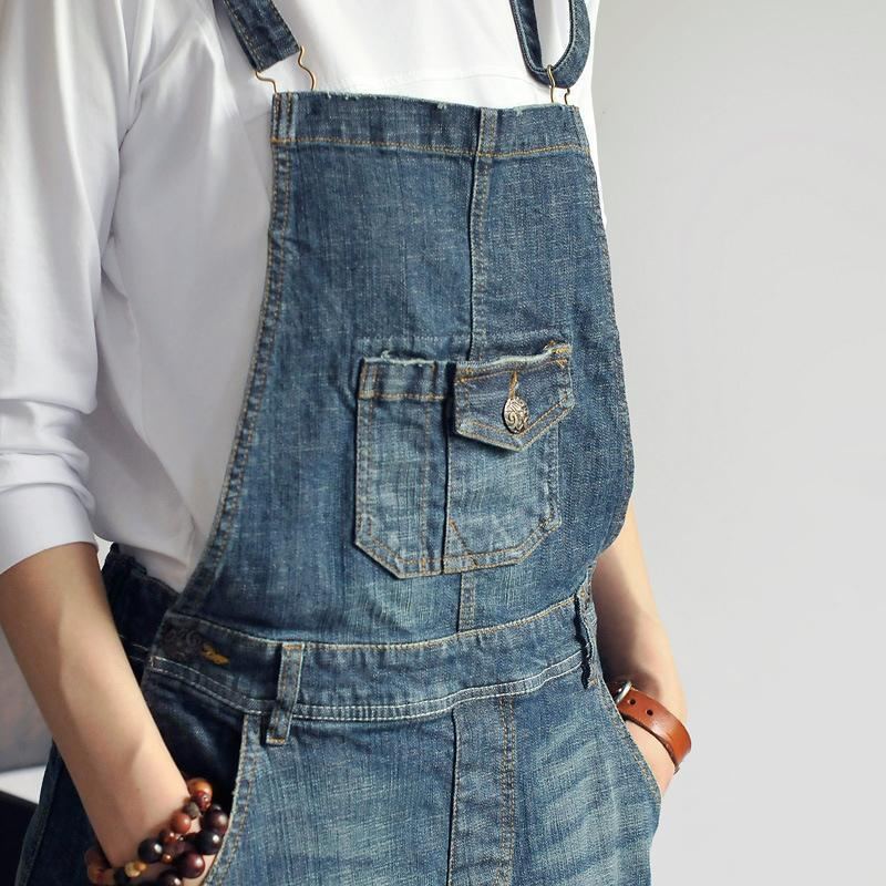 Casual Enfärgad Kvinnlig Denim Suspender Klänning