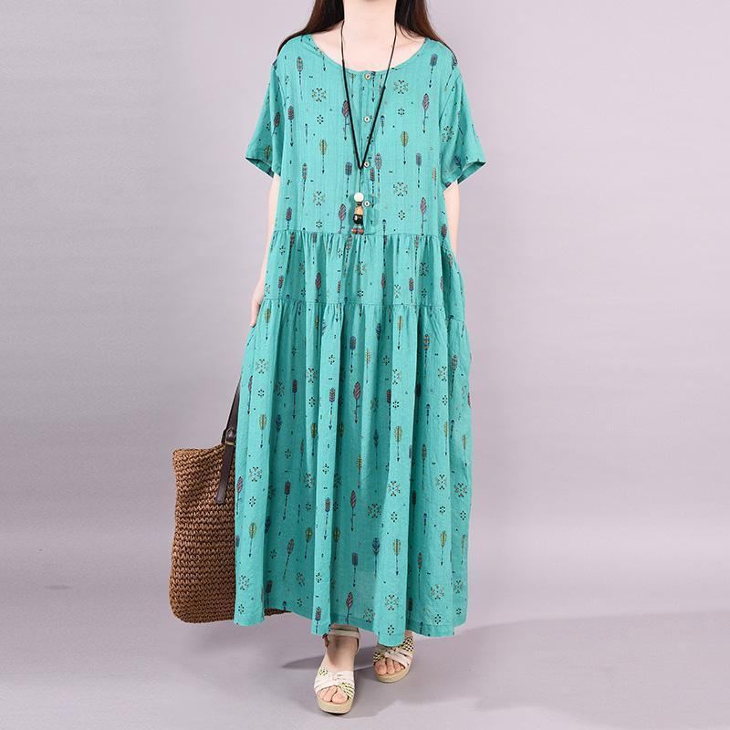 Grön Piltryckt Casual Summer Elegant Maxi Kortärmad Klänning