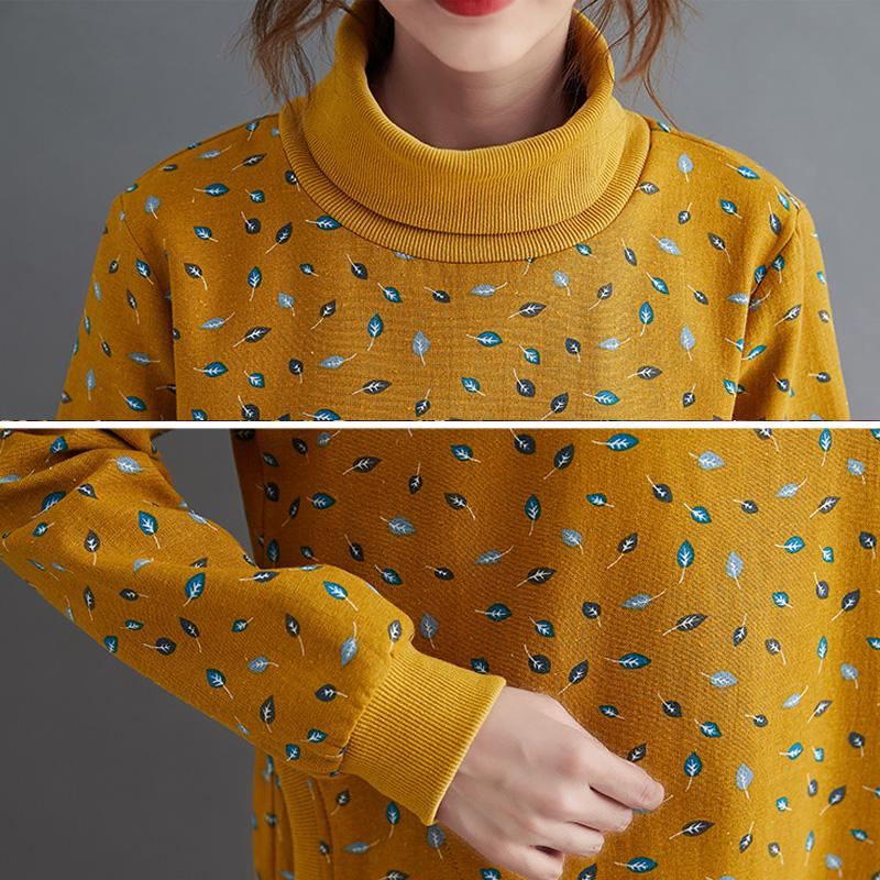 Höst Vinter Retro Print Turtleneck Plysch Klänning