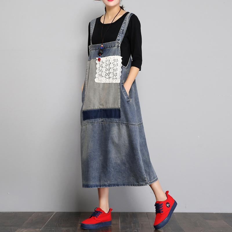 Ny Summer Loose Denim Retro Strap Dress