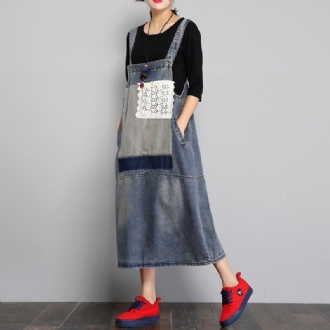 Ny Summer Loose Denim Retro Strap Dress