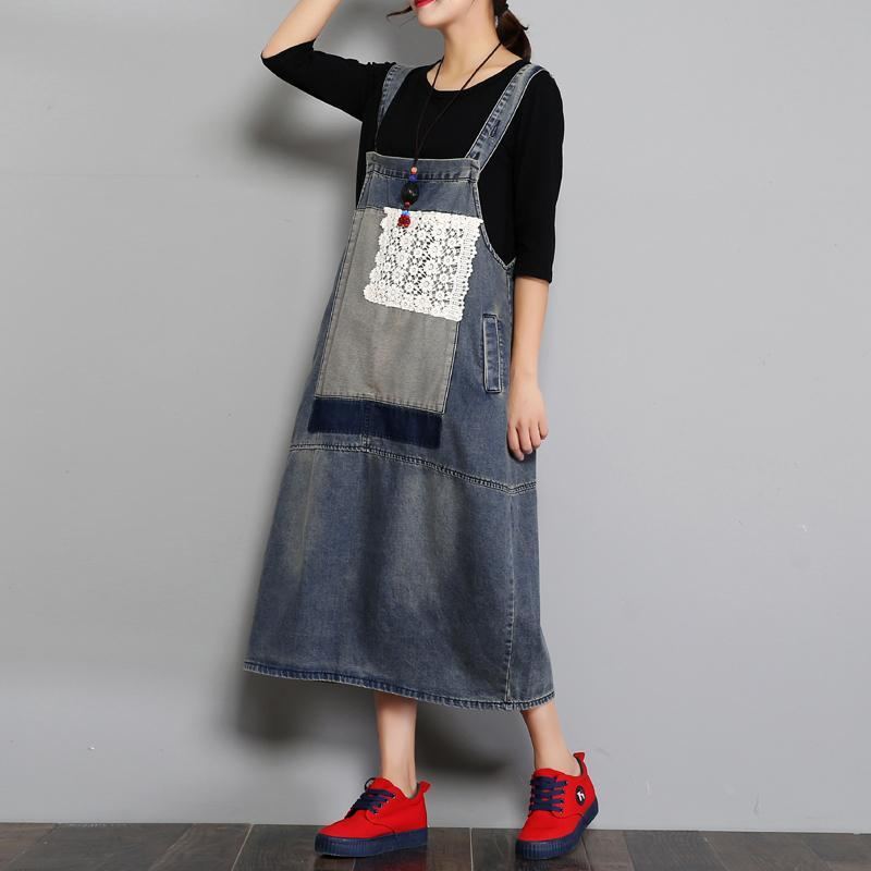 Ny Summer Loose Denim Retro Strap Dress