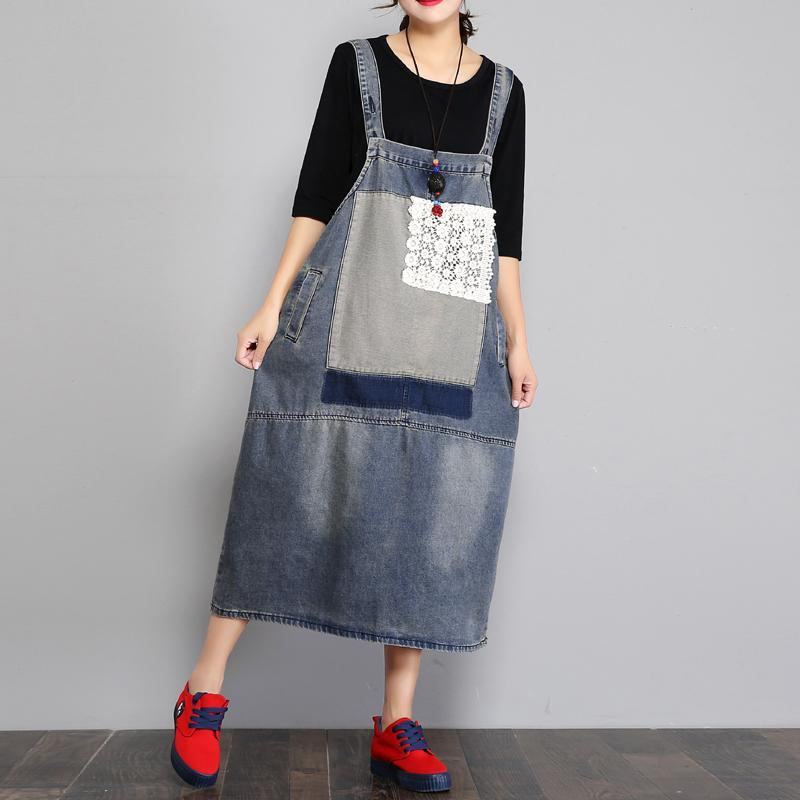 Ny Summer Loose Denim Retro Strap Dress