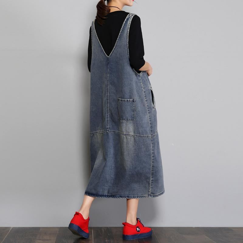 Ny Summer Loose Denim Retro Strap Dress