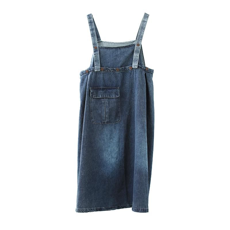 Plus Size Suspender Pocked Loose Denim Strap Dress