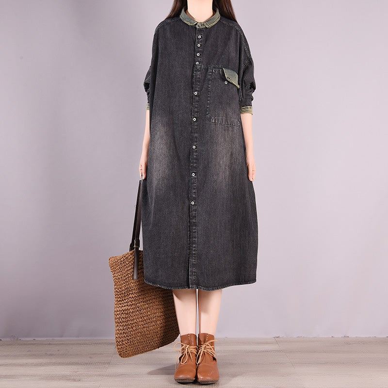 Retro Loose Spring Cotton Denim Dress