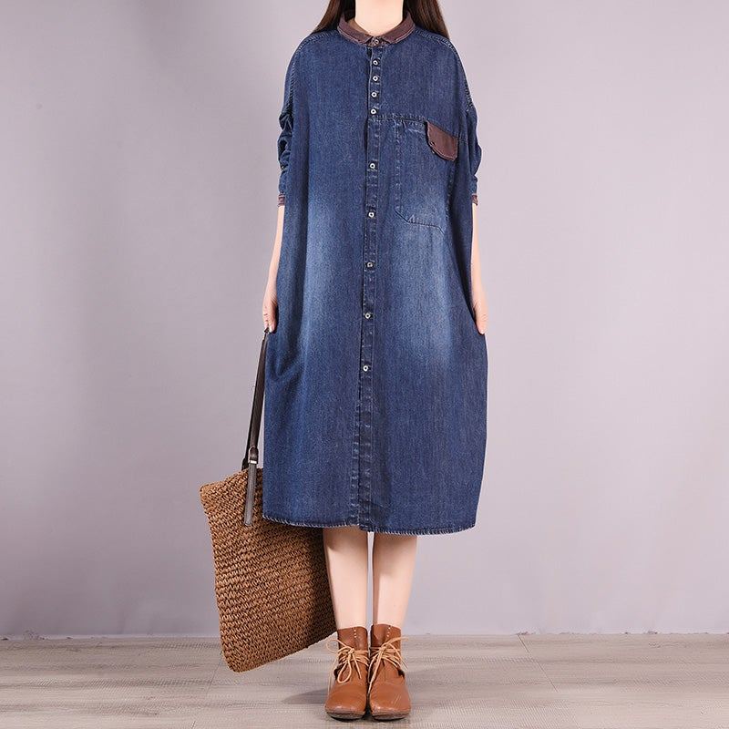 Retro Loose Spring Cotton Denim Dress