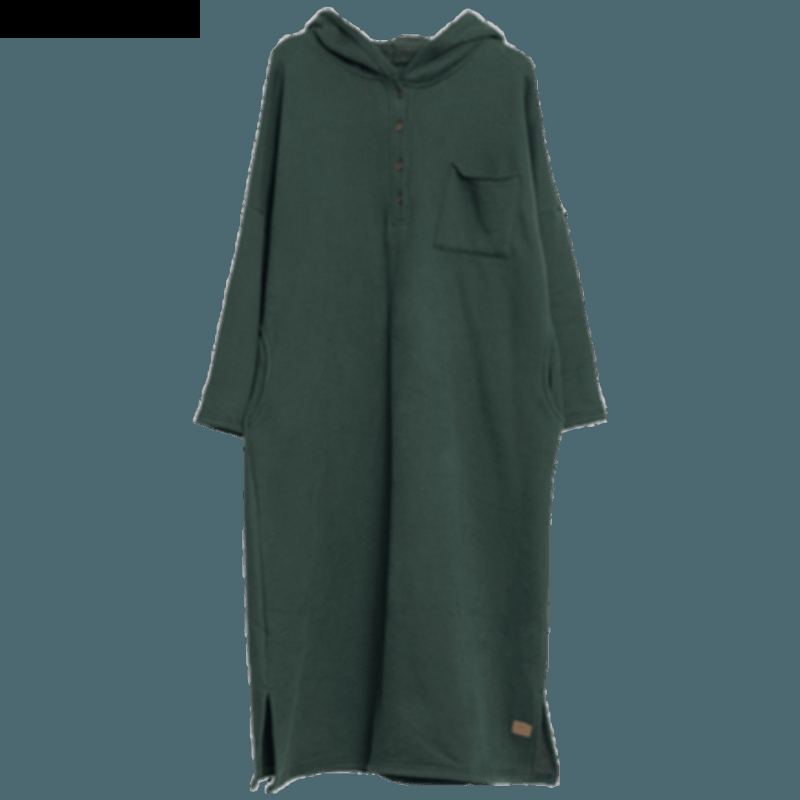 Solid Buttons Front Oversize Casual Huvklänning