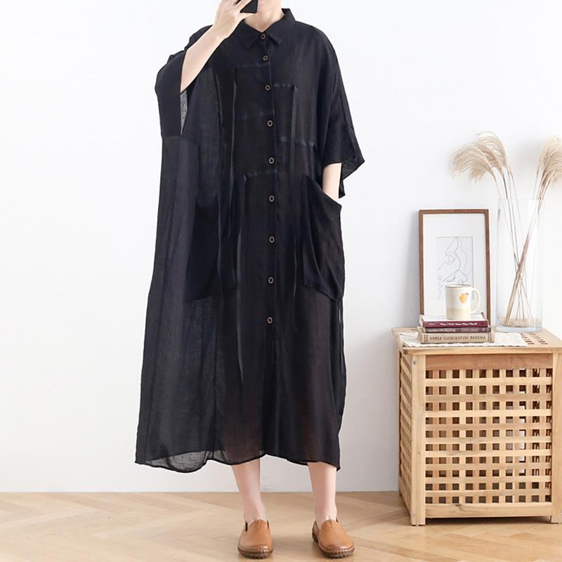 Spring Black Bat-sleeve Shirt Dress