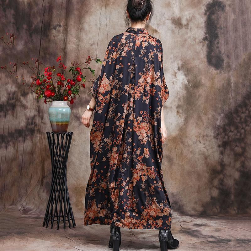 Spring Plus Size Bat-sleeve Printed Floral Shirt Dress