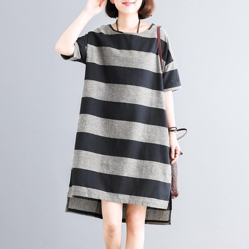 Stripes Casual Loose Shift High Low Klänning