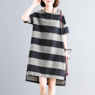 Stripes Casual Loose Shift High Low Klänning