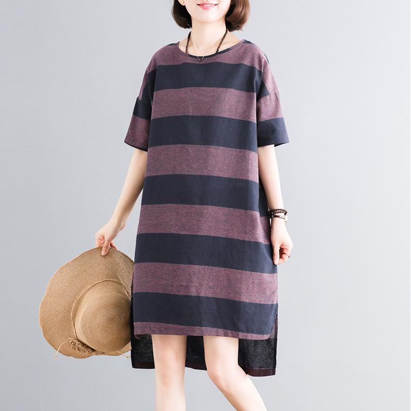 Stripes Casual Loose Shift High Low Klänning