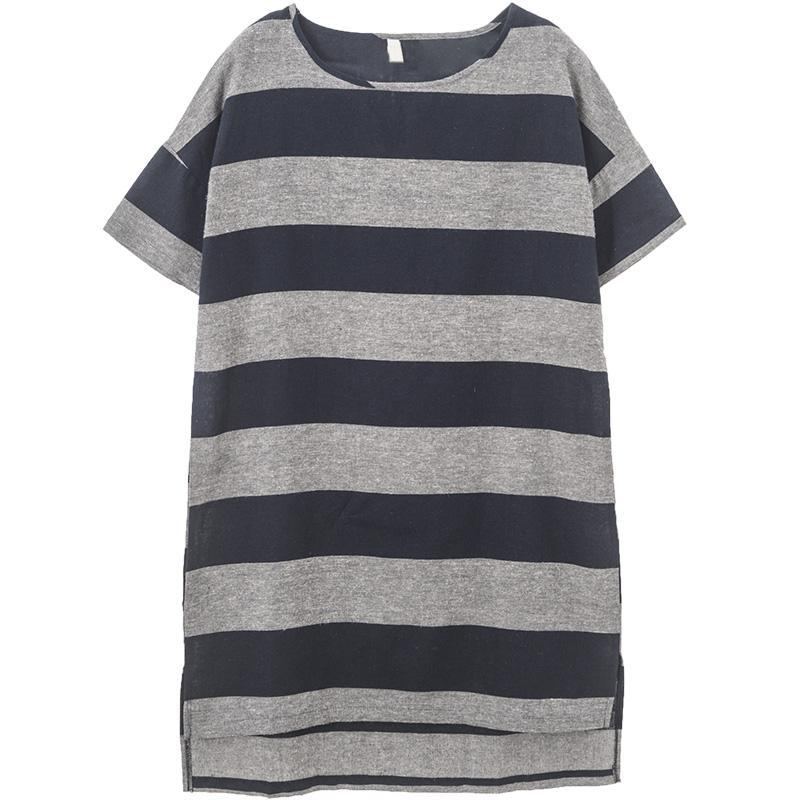 Stripes Casual Loose Shift High Low Klänning