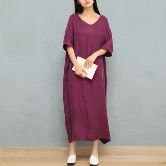 Summer Copper V-neck Drop Shoulder Robes Sidenklänning