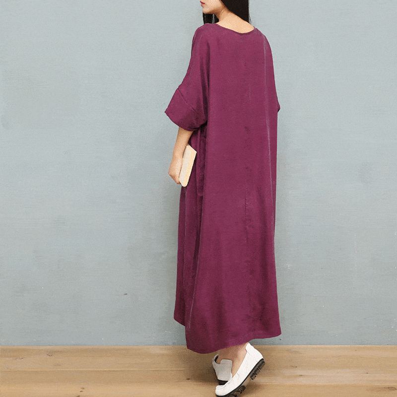 Summer Copper V-neck Drop Shoulder Robes Sidenklänning