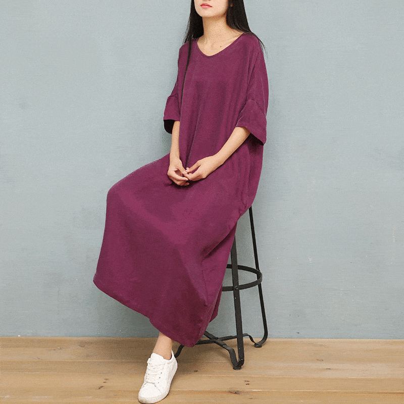 Summer Copper V-neck Drop Shoulder Robes Sidenklänning