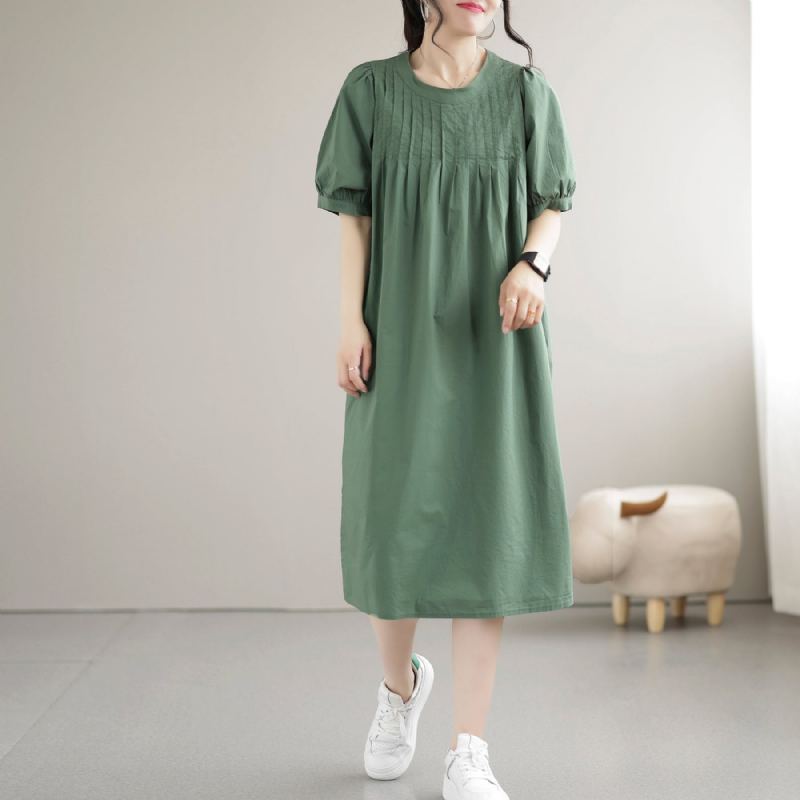 Summer Loose Vintage Puff Sleeve Coton Klänning