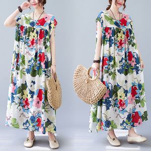 Summer Plus Size Retro Blommig Ärmlös Klänning