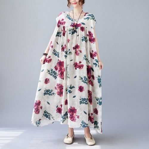 Summer Plus Size Retro Blommig Ärmlös Klänning