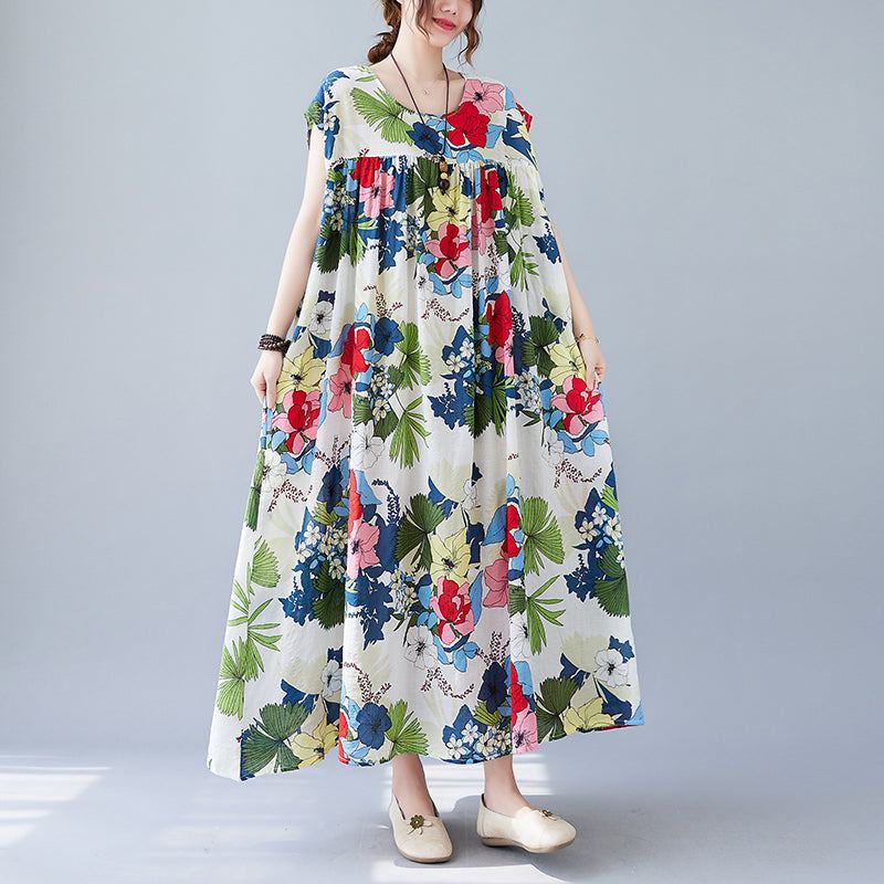 Summer Plus Size Retro Blommig Ärmlös Klänning