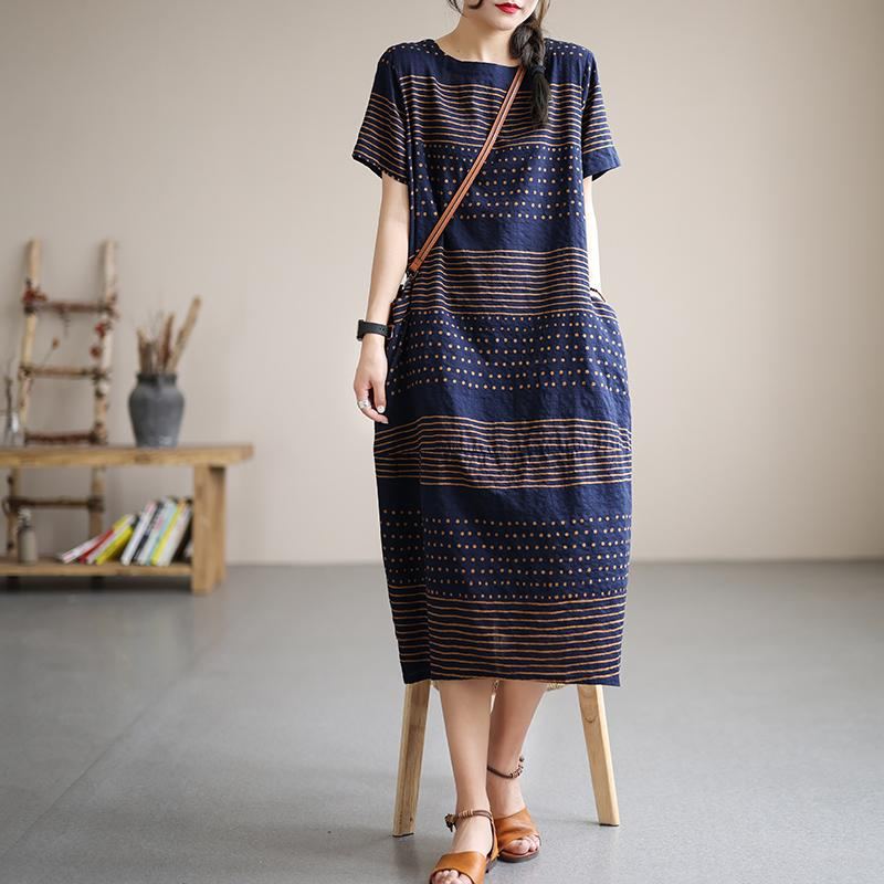 Summer Stripe Cotton Linne Fairy Midi Dress