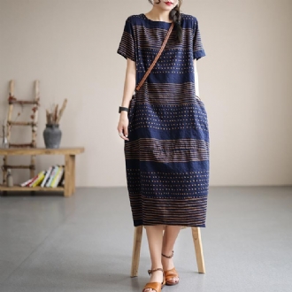 Summer Stripe Cotton Linne Fairy Midi Dress