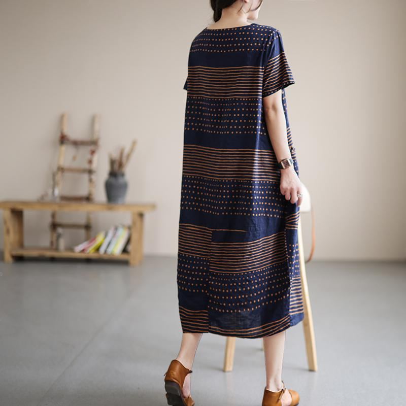 Summer Stripe Cotton Linne Fairy Midi Dress