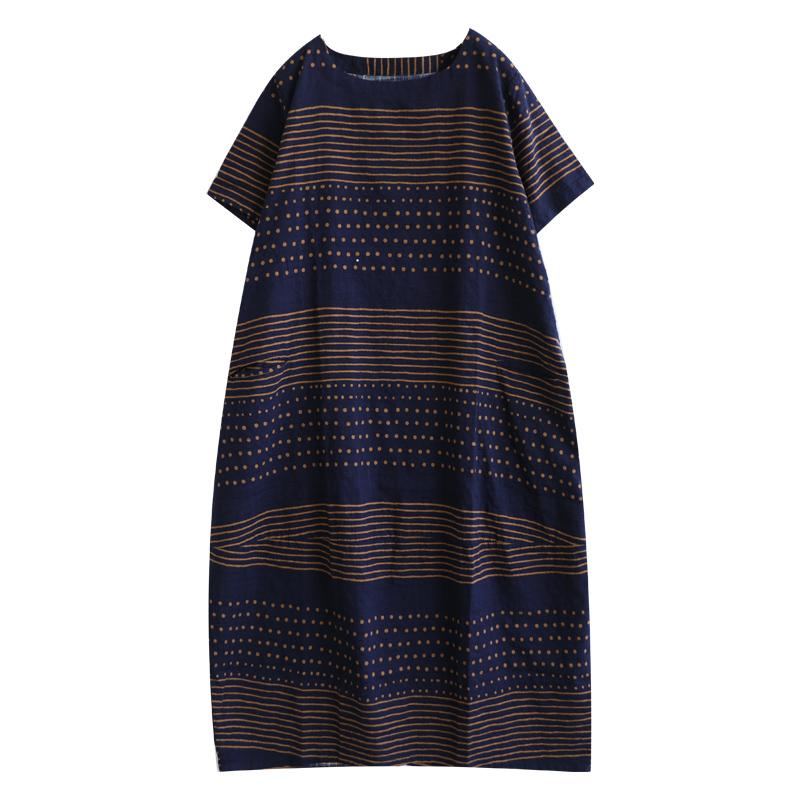 Summer Stripe Cotton Linne Fairy Midi Dress