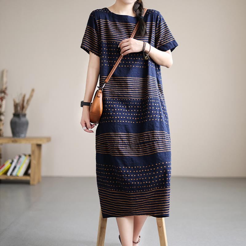 Summer Stripe Cotton Linne Fairy Midi Dress