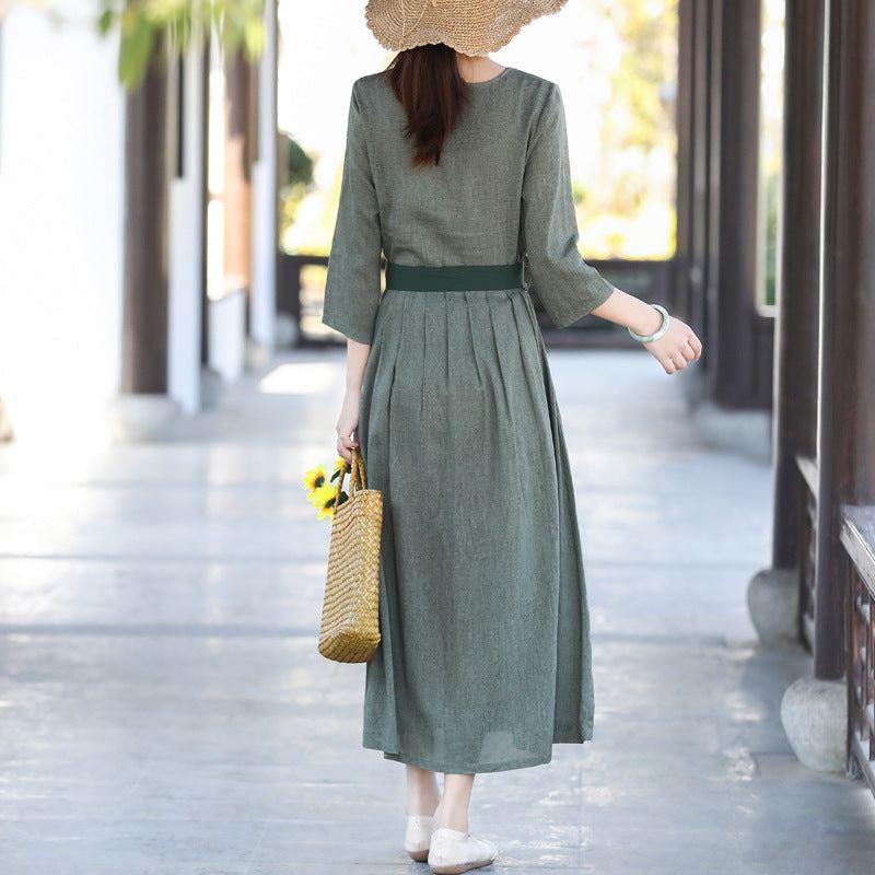 Vintage Elegant Casual Vår Sommar Klänning I Bomullslinne