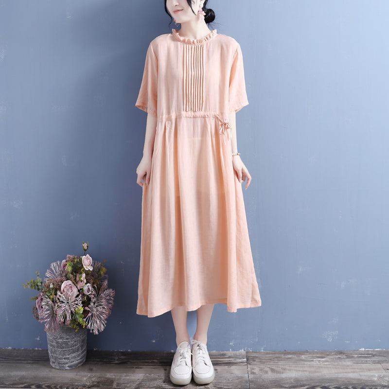 Vintage Summer Cotton Linen Stripe Dress