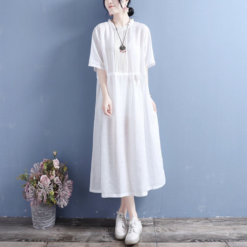 Vintage Summer Cotton Linen Stripe Dress