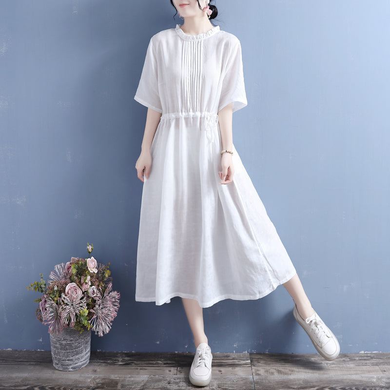 Vintage Summer Cotton Linen Stripe Dress