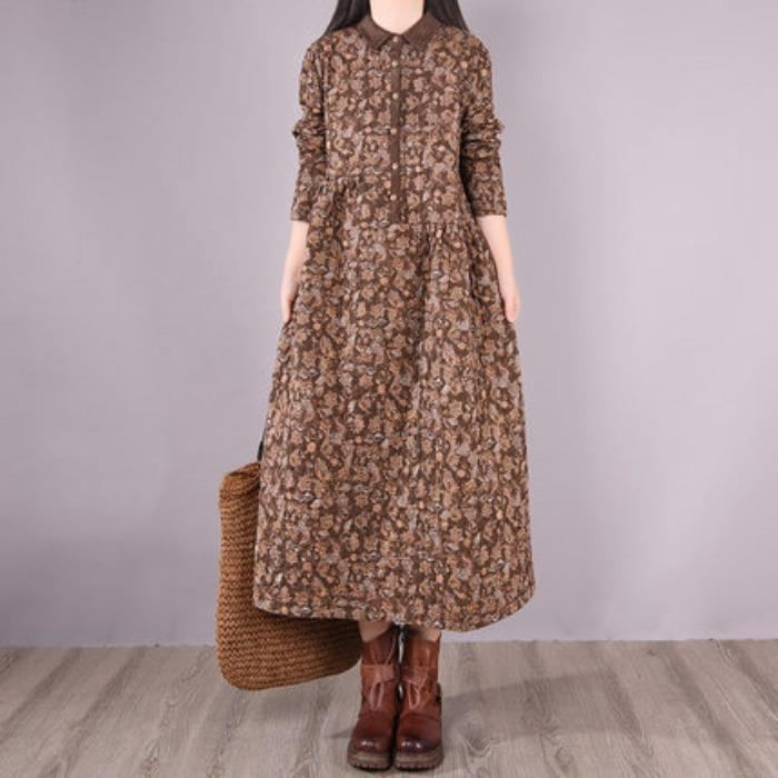 Winter Retro Floral Plus Size Lös Casual Dress