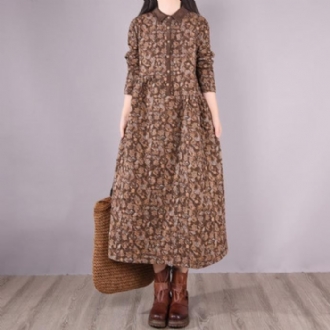 Winter Retro Floral Plus Size Lös Casual Dress