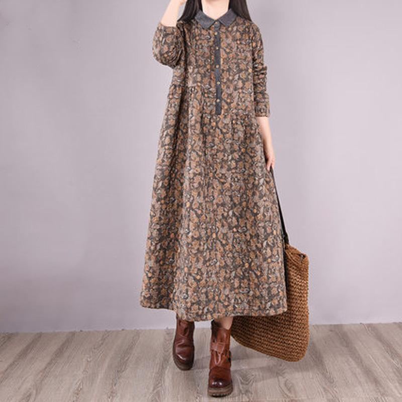 Winter Retro Floral Plus Size Lös Casual Dress