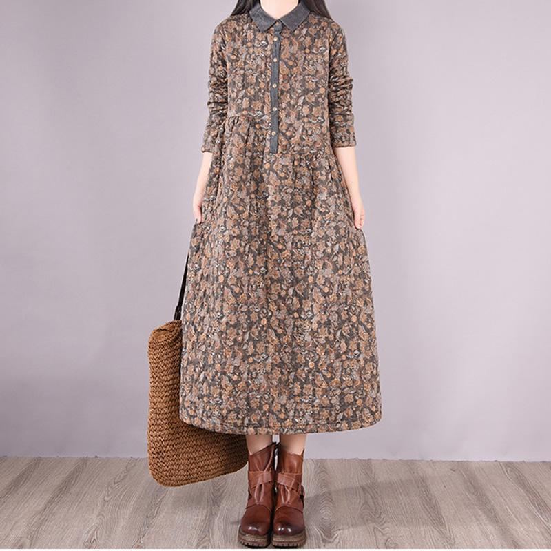 Winter Retro Floral Plus Size Lös Casual Dress