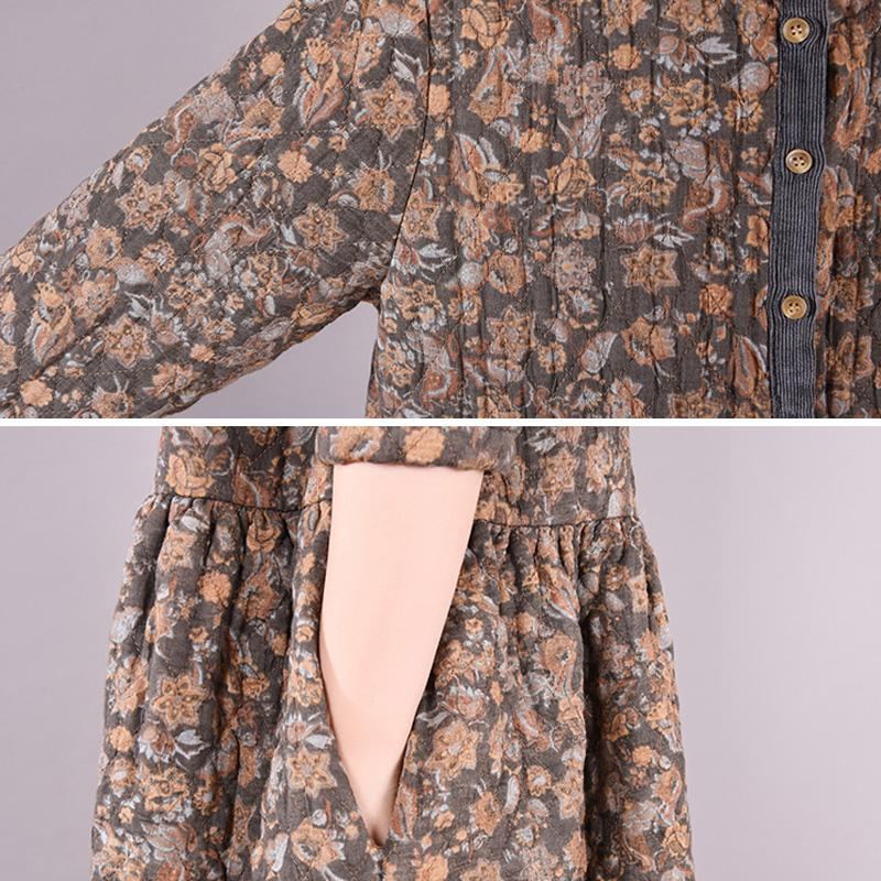 Winter Retro Floral Plus Size Lös Casual Dress