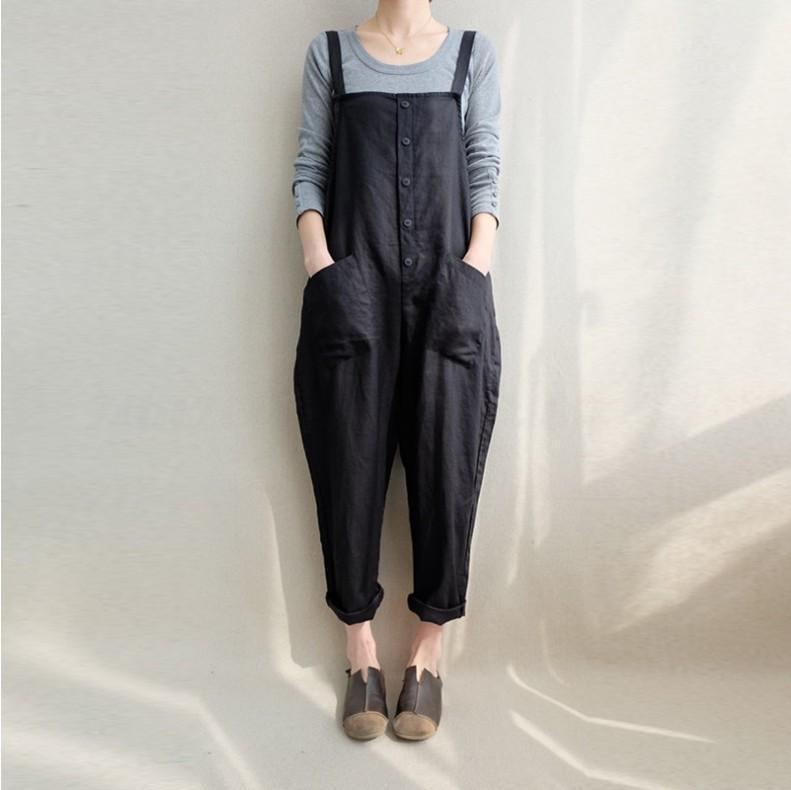 Bekväma Solida Mjuka Fickor Casual Jumpsuits S-5xl