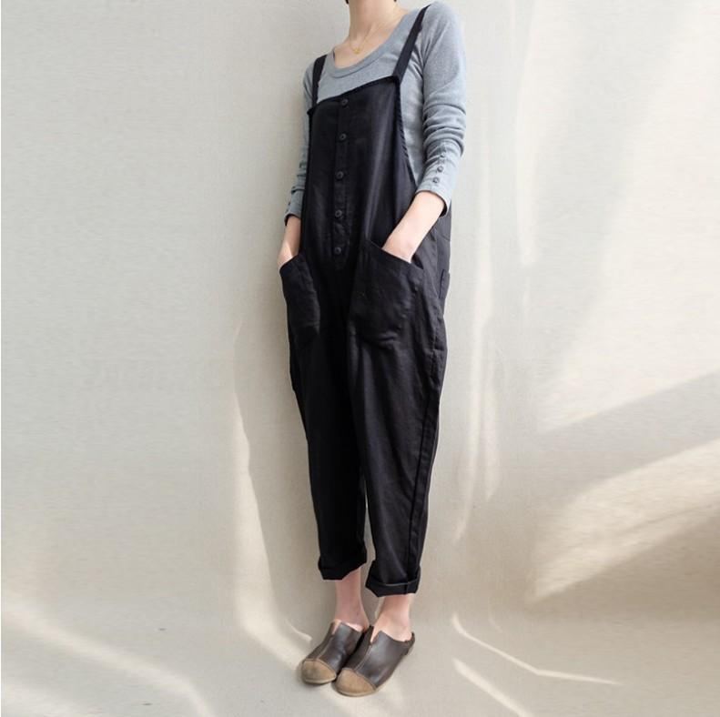 Bekväma Solida Mjuka Fickor Casual Jumpsuits S-5xl