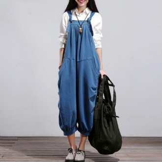 Bomull Denim Casual Lös Retro Jumpsuit