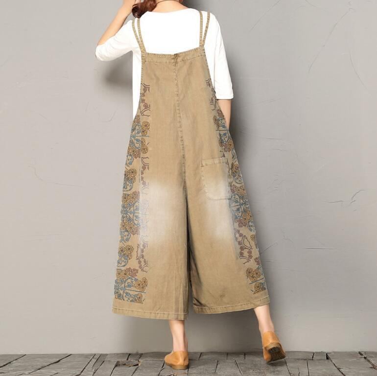 Bomullstryckt Lös Casual Jumpsuit