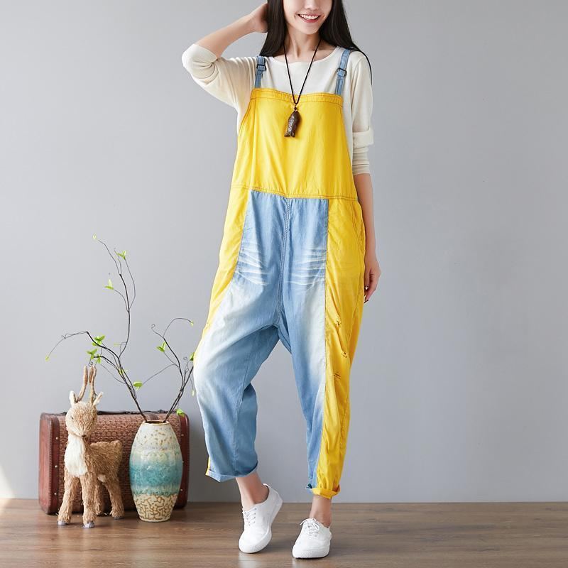 Candy Color Splicing Holes Justerbara Sling Rompers Jumpsuits