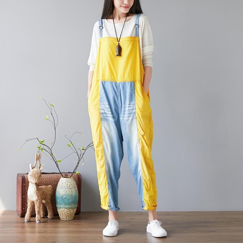 Candy Color Splicing Holes Justerbara Sling Rompers Jumpsuits