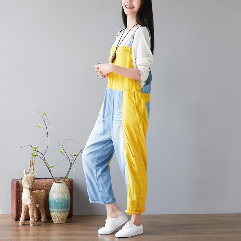 Candy Color Splicing Holes Justerbara Sling Rompers Jumpsuits