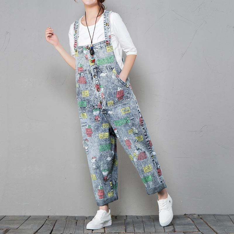 Cartoon Print Retro Denim Jumpsuit